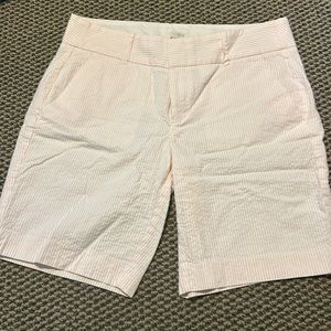 J Crew pink and white seersucker Bermuda shorts
